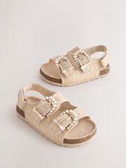 Baker by Ted Baker Natural Raffia Double Buckle Footbed Sandals - Image 1 of 5
