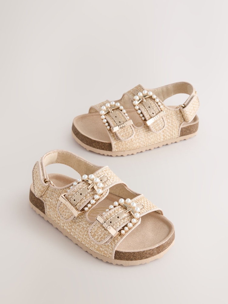 Baker by Ted Baker Natural Raffia Double Buckle Footbed Sandals - Image 1 of 5 Baker by Ted Baker Natural Raffia Double Buckle Footbed Sandals - Image 1 of 5