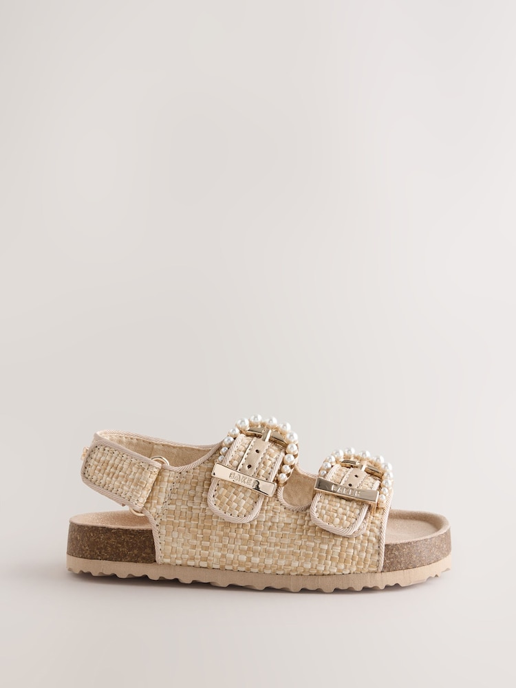 Baker by Ted Baker Natural Raffia Double Buckle Footbed Sandals - Image 2 of 5 Baker by Ted Baker Natural Raffia Double Buckle Footbed Sandals - Image 2 of 5