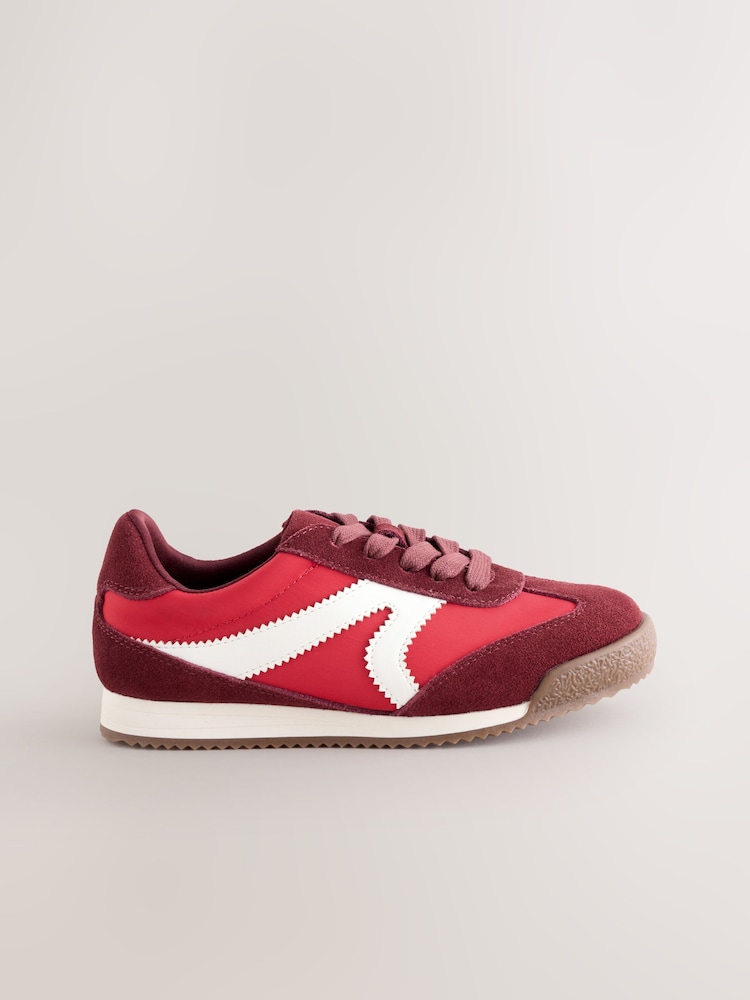 Red Lace Up Retro Trainers - Image 2 of 5