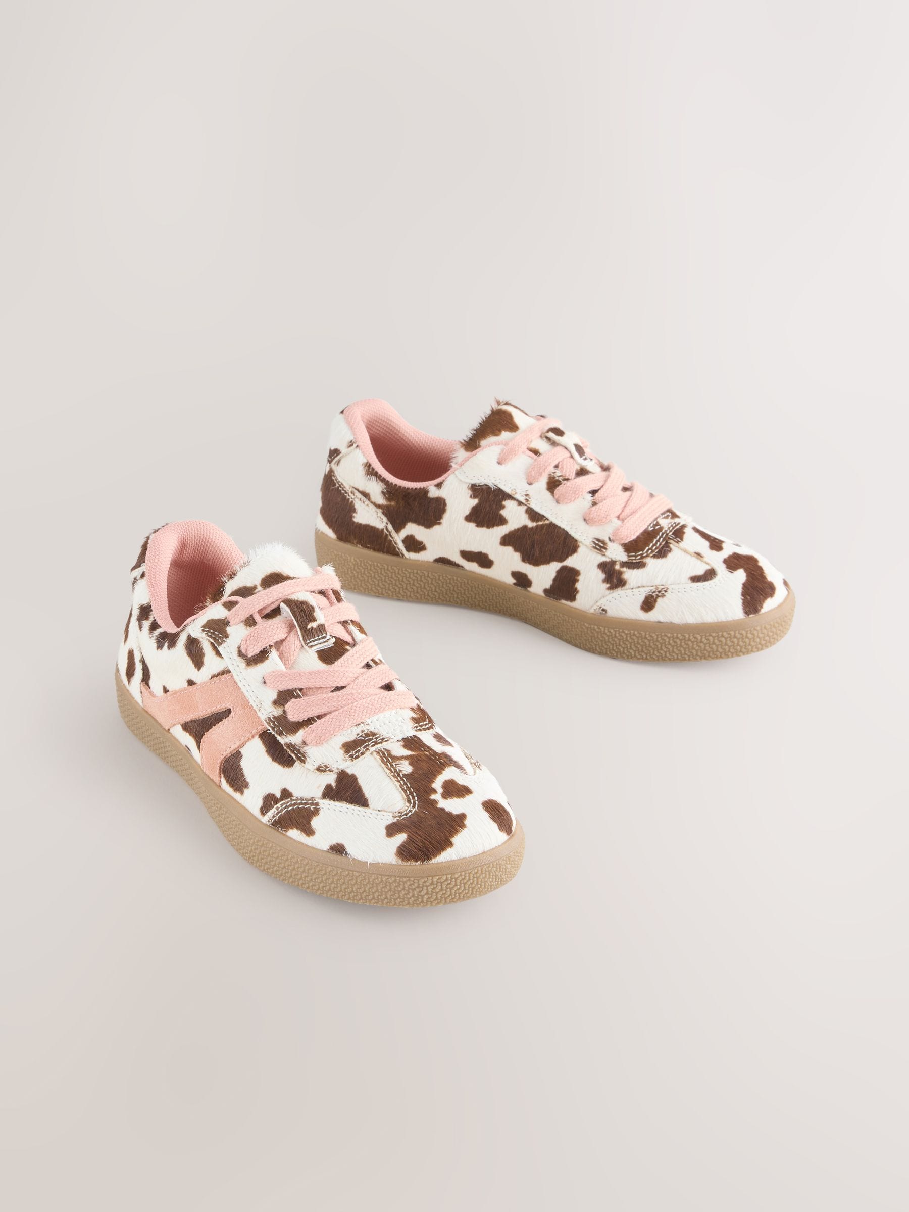 Buy Cow Print Leather Standard Fit (F) Retro Trainers from Next USA