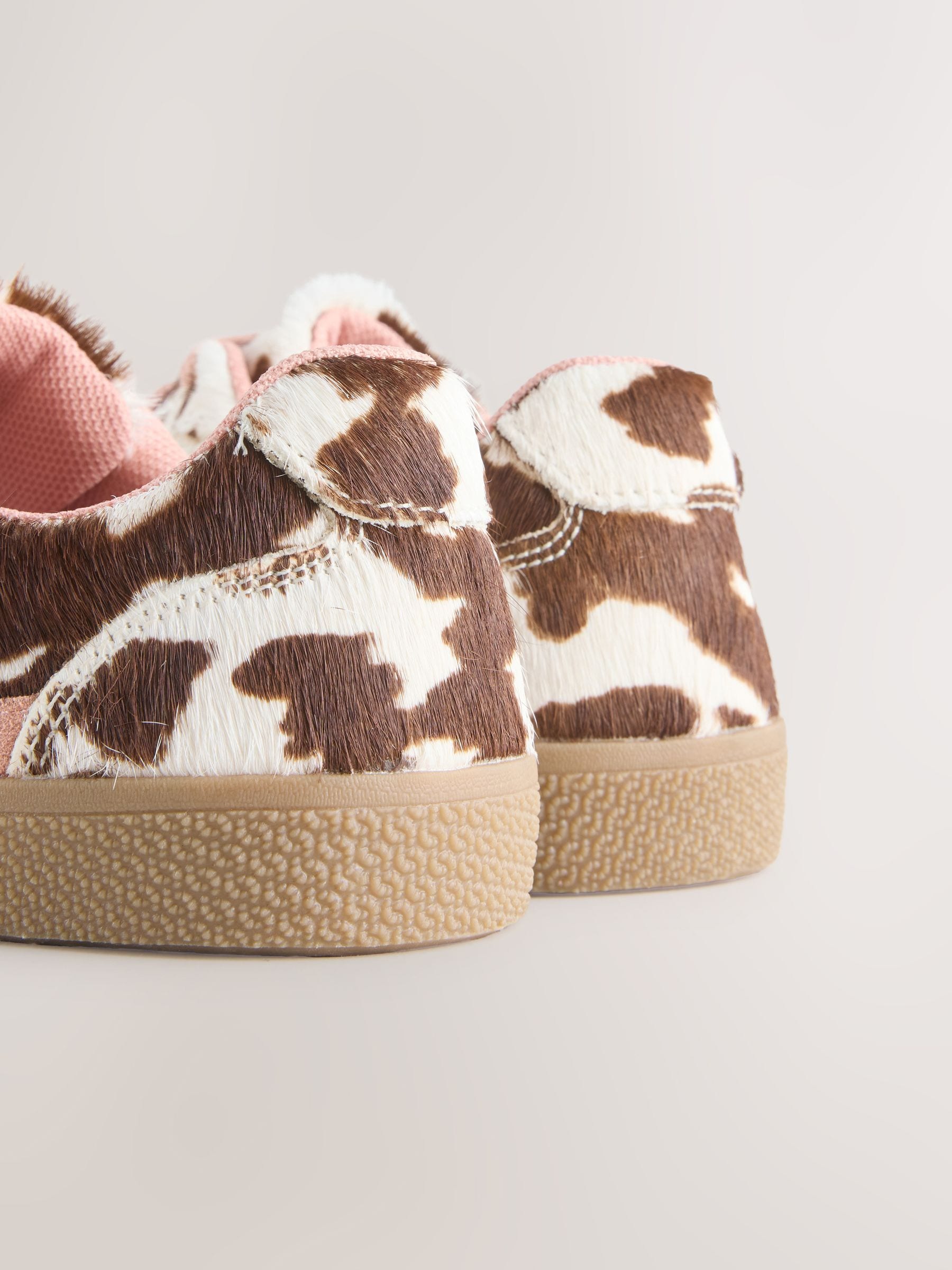 Buy Cow Print Leather Standard Fit (F) Retro Trainers from Next USA