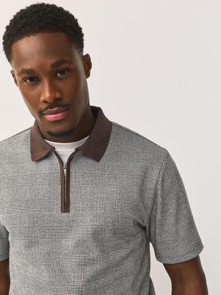 Brown Check Heritage Brushed Pattern Polo Shirt - Image 1 of 8