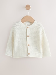 White Textured Knitted Baby Cardigan - Image 1 of 7