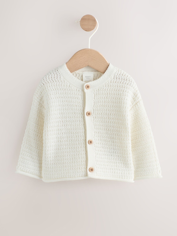 White Textured Knitted Baby Cardigan - Image 1 of 7