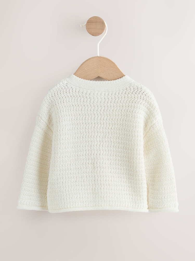 White Textured Knitted Baby Cardigan - Image 2 of 7