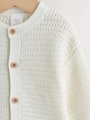 White Textured Knitted Baby Cardigan - Image 3 of 7
