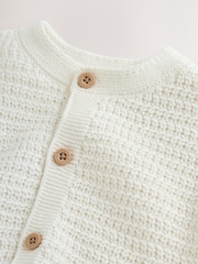 White Textured Knitted Baby Cardigan - Image 4 of 7