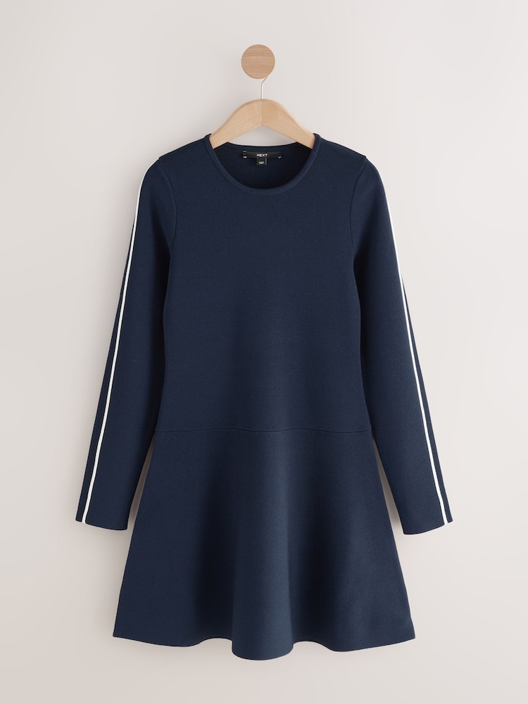 أزرق داكن أزرق - Crew Neck Tipped Mini Dress - صورة 1 من 3 أزرق داكن أزرق - Crew Neck Tipped Mini Dress - صورة 1 من 3