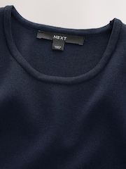 Navy Blue Crew Neck Tipped Mini Dress - Image 8 of 8