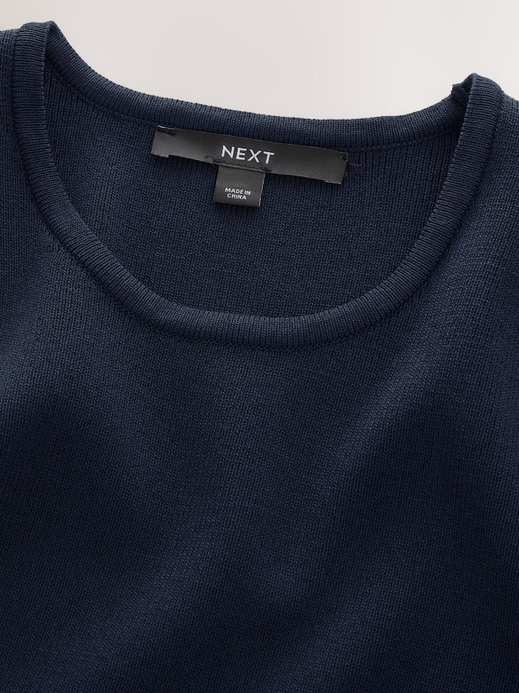 Navy Blue Crew Neck Tipped Mini Dress - Image 8 of 8