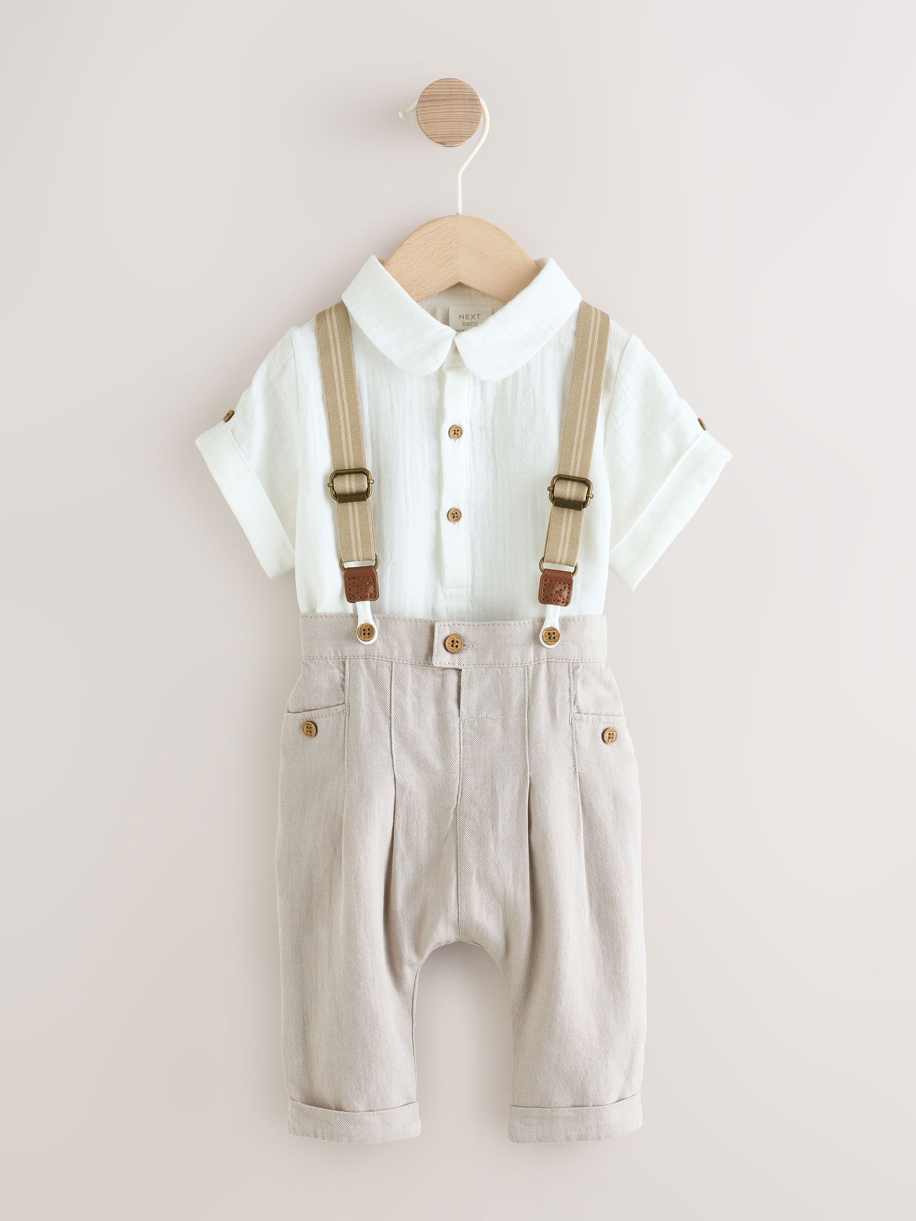Buy Neutral Baby Shirt Trousers and Braces Set 3 Piece (0mths-2yrs