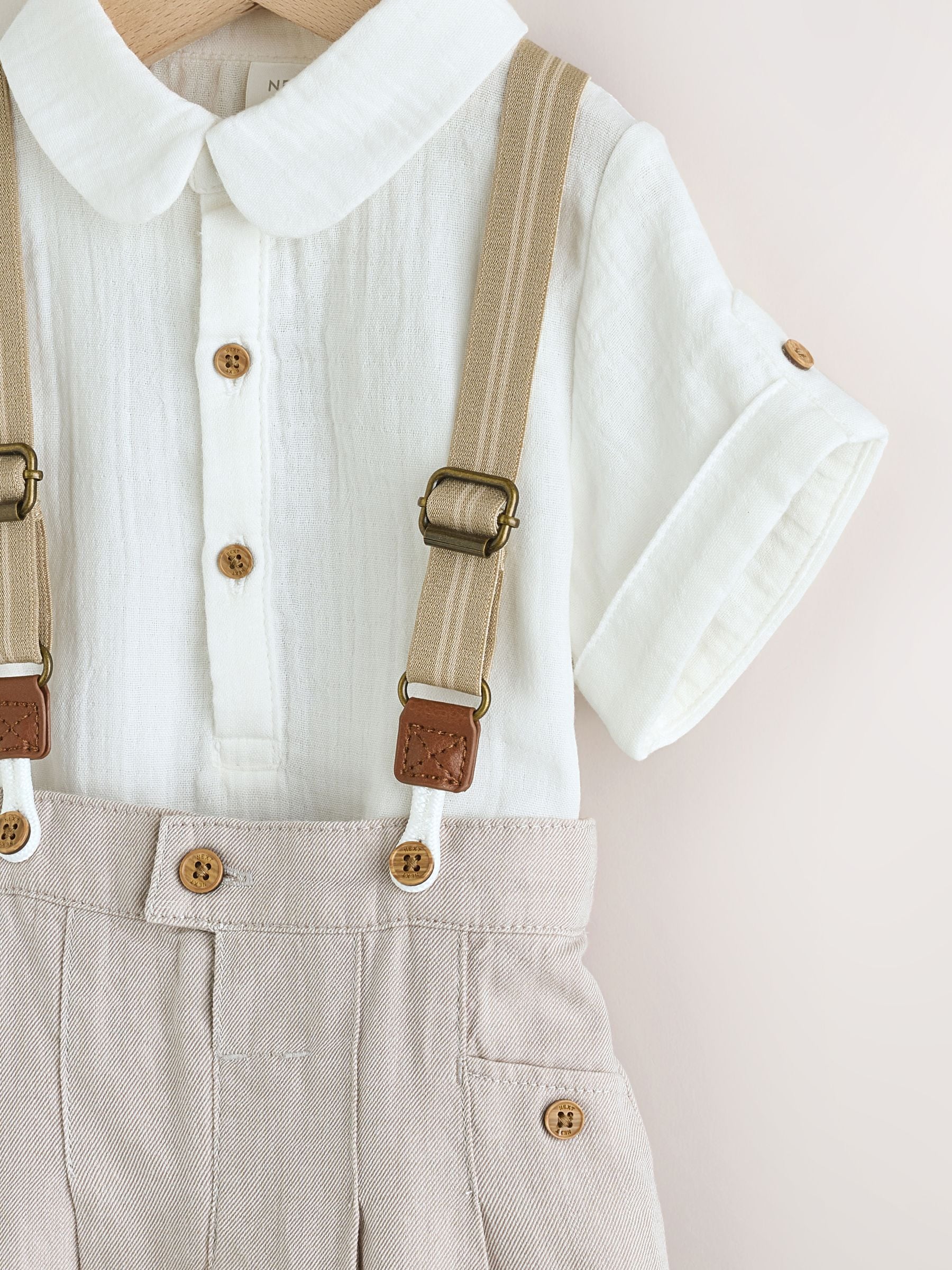 Buy Neutral Baby Shirt Trousers and Braces Set 3 Piece (0mths-2yrs