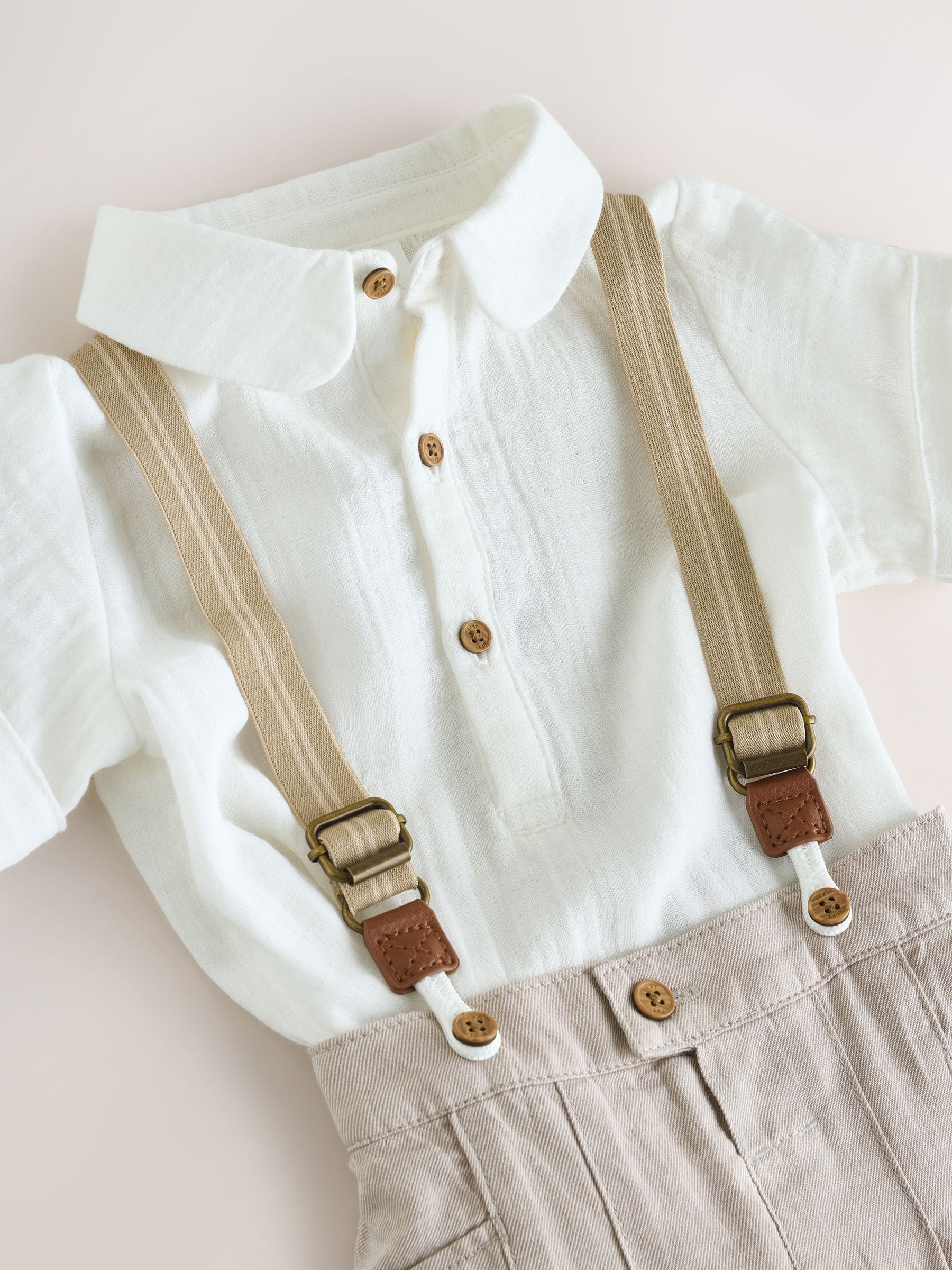Buy Neutral Baby Shirt Trousers and Braces Set 3 Piece (0mths-2yrs