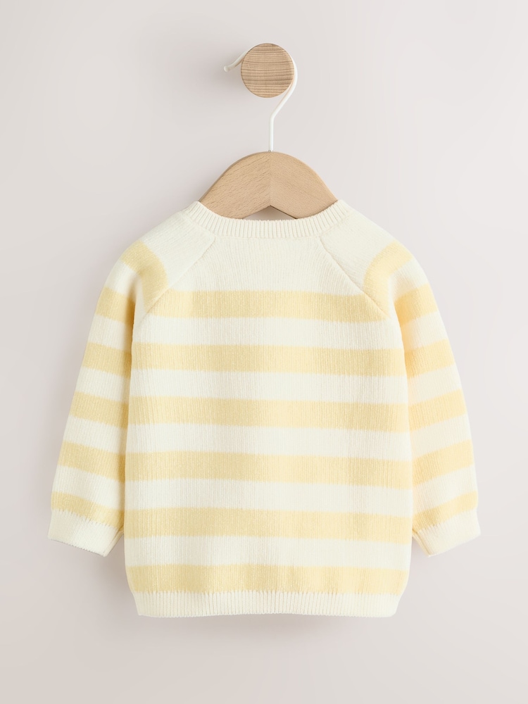 Yellow Chenille Striped Baby Button Through Cardigan - Image 2 of 6 Yellow Chenille Striped Baby Button Through Cardigan - Image 2 of 6
