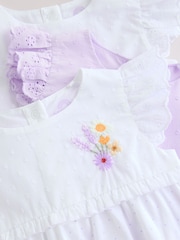 Purple and White Floral Broderie Broderie 3 Pack Baby Rompers - Image 10 of 10