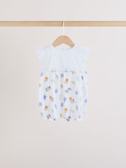 Purple and White Floral Broderie Broderie 3 Pack Baby Rompers - Image 3 of 10