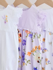 Purple and White Floral Broderie Broderie 3 Pack Baby Rompers - Image 9 of 10