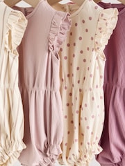 Pink Tonal Spot and Stripe Frill shoulder Baby Rompers 4 Pack - Image 3 of 13