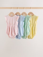 Multi Pastel Stripe Frill shoulder Baby Rompers 4 Pack - Image 1 of 12