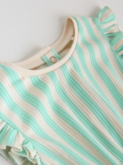 Multi Pastel Stripe Frill shoulder Baby Rompers 4 Pack - Image 10 of 12
