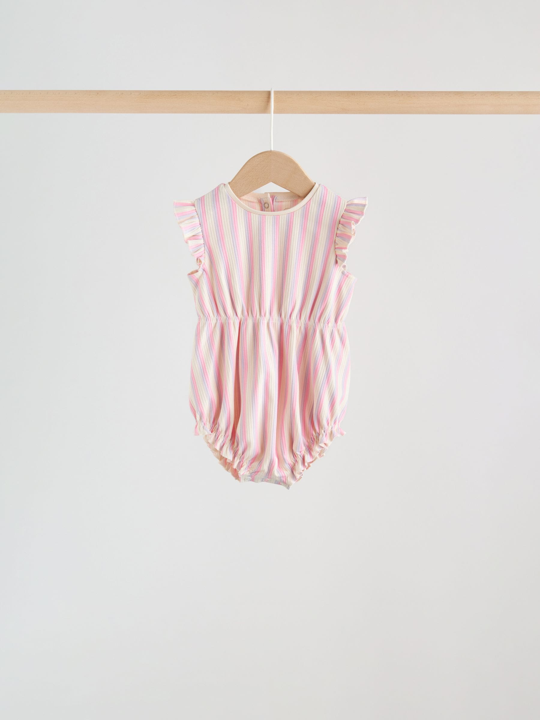 Buy Multi Pastel Stripe Frill Shoulder Baby Rompers 4 Pack from