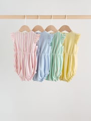 Multi Pastel Stripe Frill shoulder Baby Rompers 4 Pack - Image 6 of 12