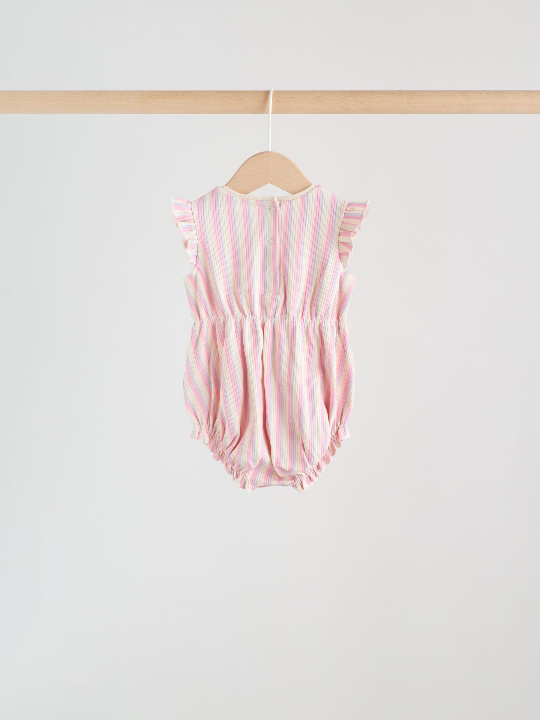Buy Multi Pastel Stripe Frill Shoulder Baby Rompers 4 Pack from