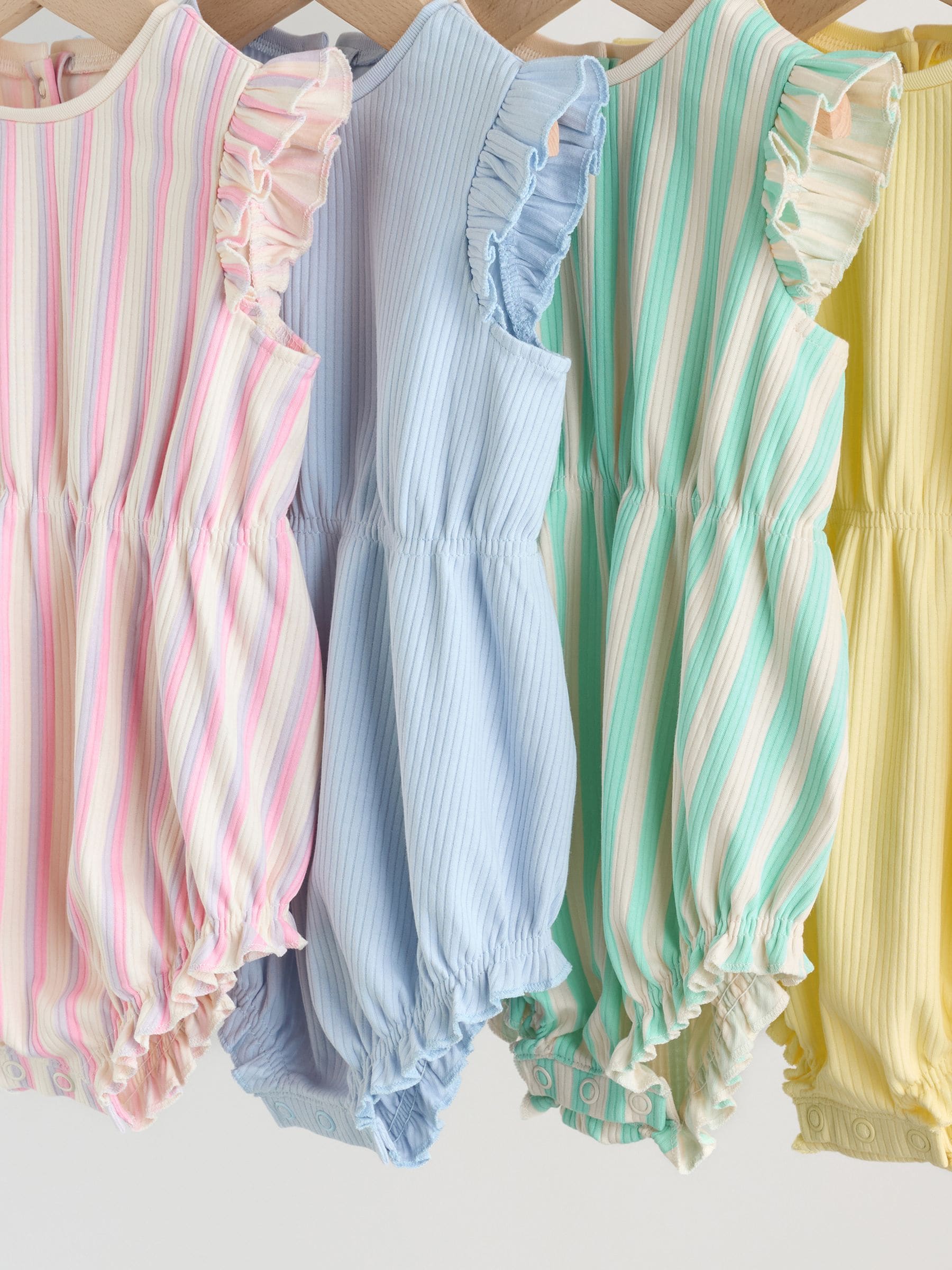 Buy Multi Pastel Stripe Frill Shoulder Baby Rompers 4 Pack from