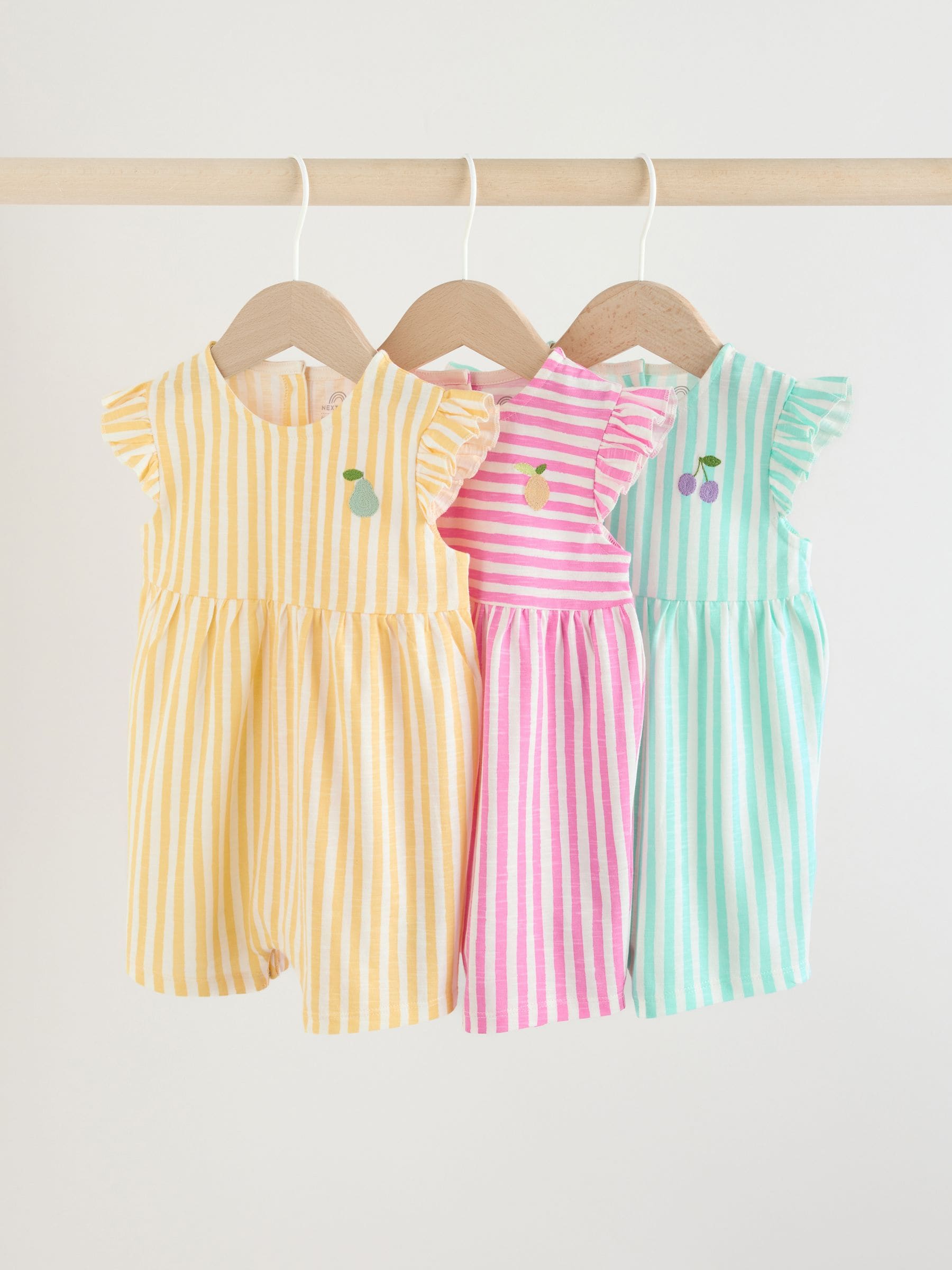 Multi Bright Colour Stripe Baby Rompers 3 Pack