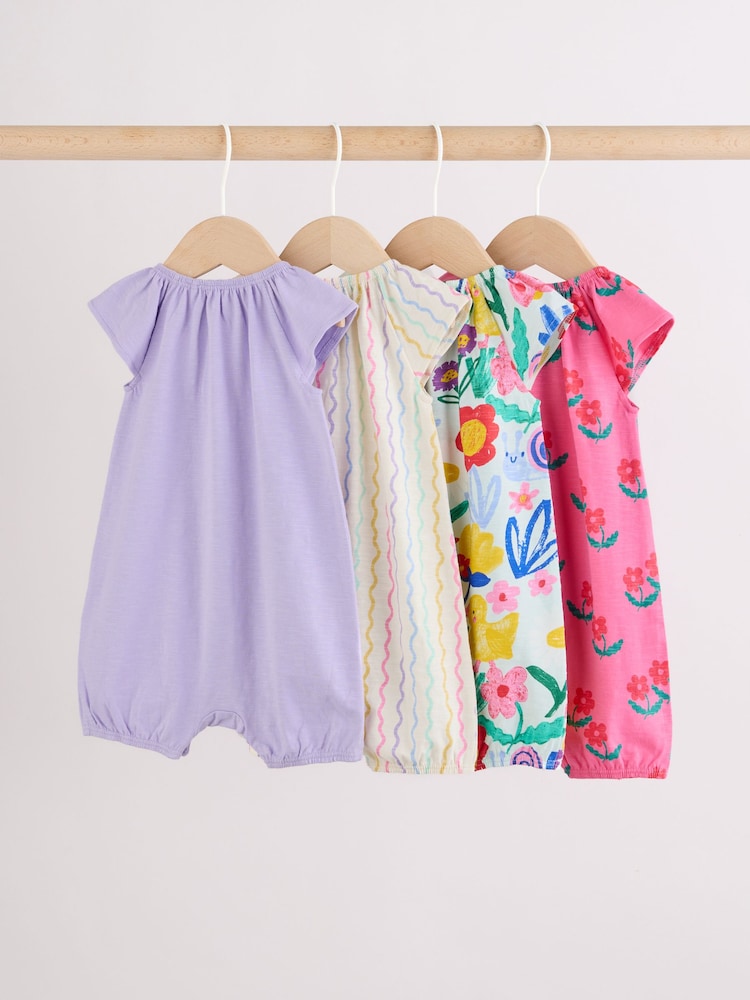 Multi Bright Floral Jersey Baby Rompers 4 Pack - Image 2 of 11
