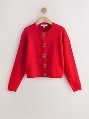 Red Cherry Buttons Crew Neck Knitted Cardigan - Image 1 of 3