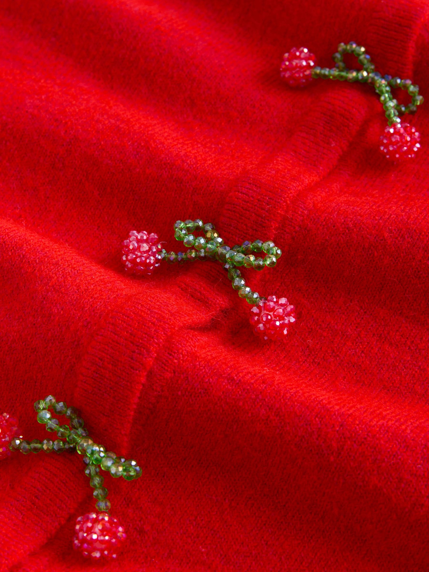 Red Cherry Buttons Crew Neck Knitted Cardigan - Size XS Reg (US 2)