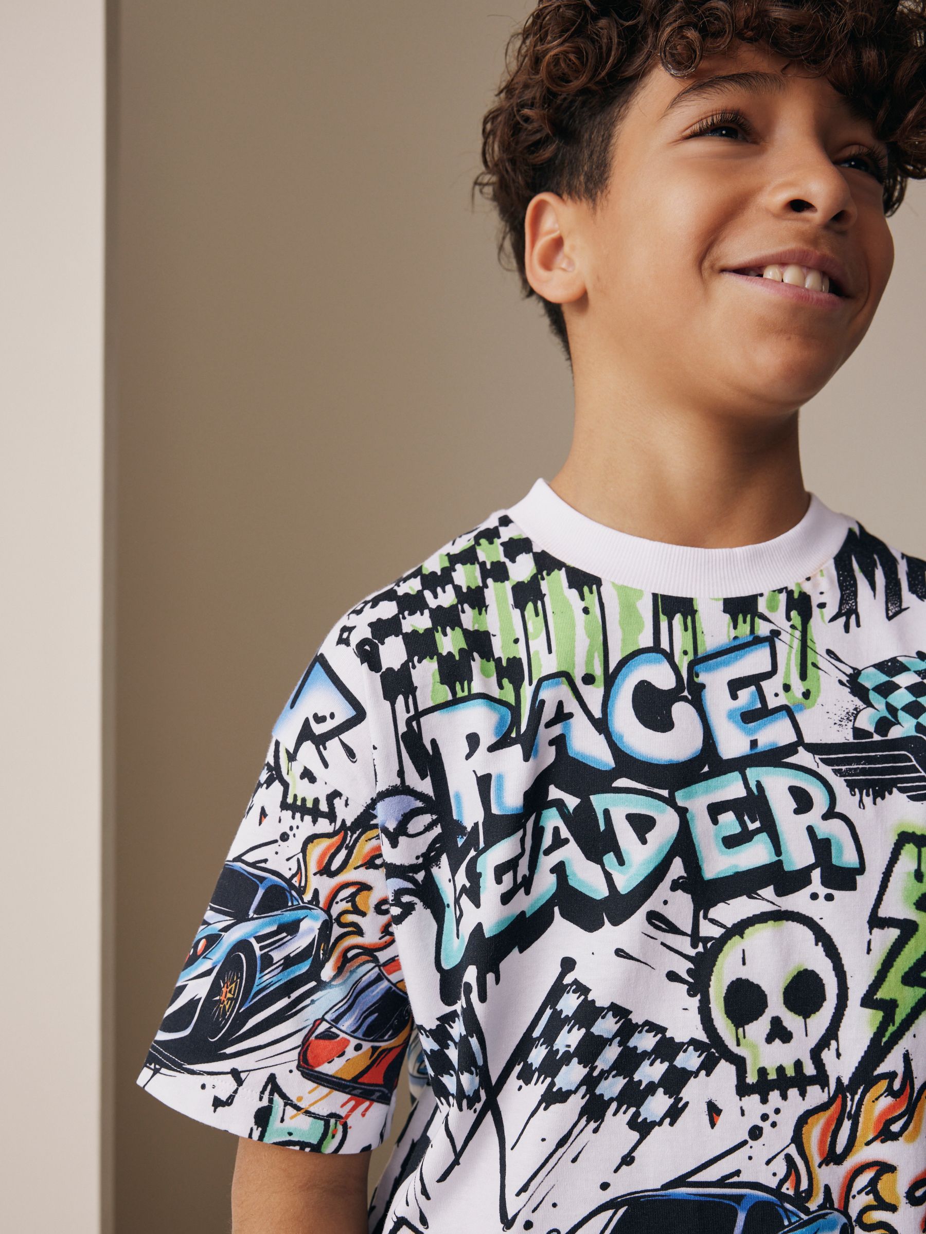 Buy White Racing Graffit Short Sleeve Graphic T-Shirt (3-16yrs