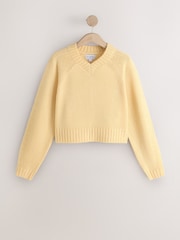 Butter Yellow 100% Lambswool N.Premium V-Neck Jumper - Image 6 of 8