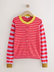 Red Multi Stripe Soft Touch Cotton Rich Pocket Front Cardigan - Image 1 of 3