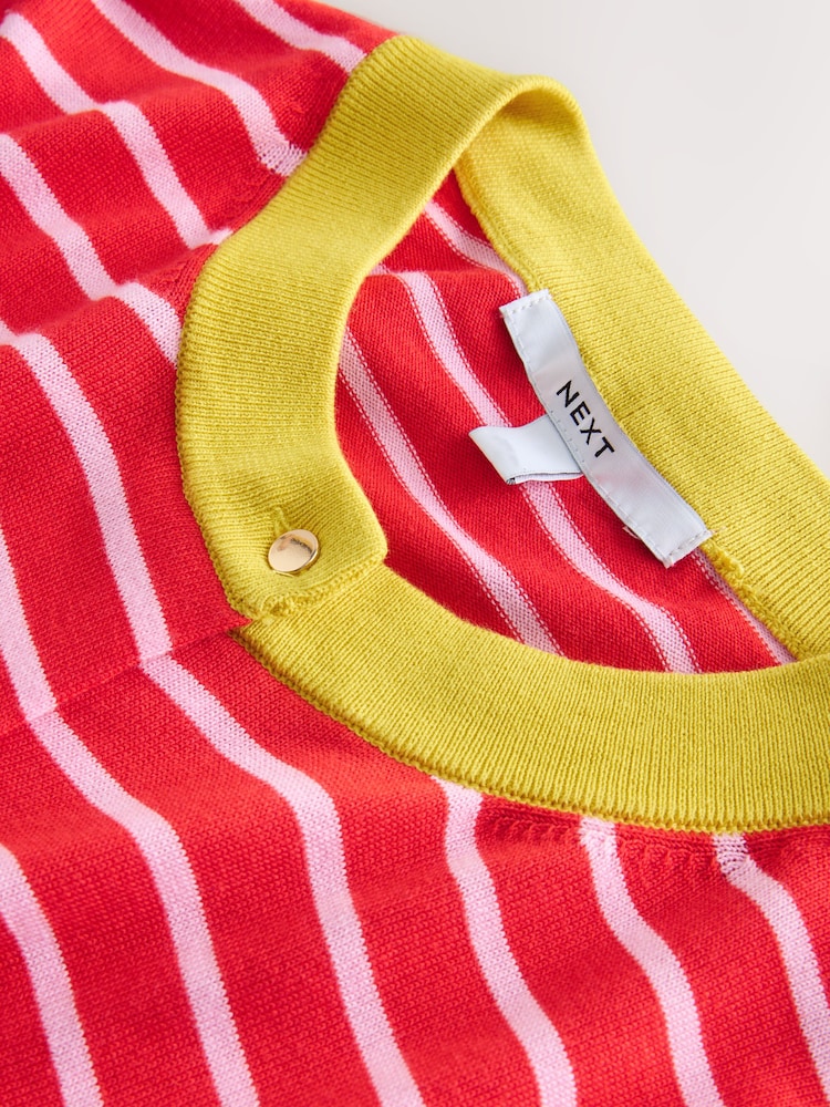 Red Multi Stripe Soft Touch Cotton Rich Pocket Front Cardigan - Image 2 of 3 Red Multi Stripe Soft Touch Cotton Rich Pocket Front Cardigan - Image 2 of 3