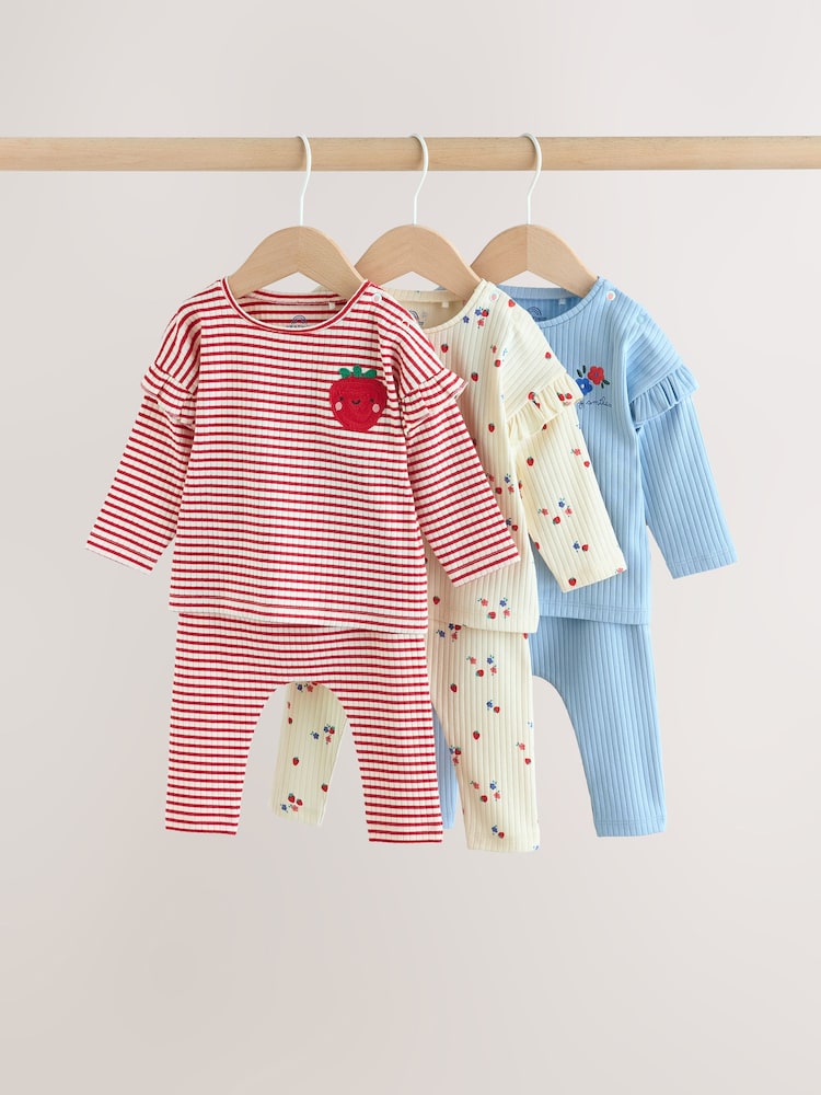 فراولة لون أحمر - طقم بلوزة بأكمام طويلة وبنطال ضيق 6 قطعة (من عمر 0شهر إلى3سنة) - صورة 1 من 16