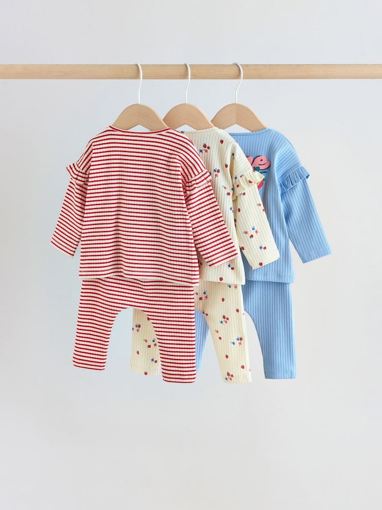 فراولة لون أحمر - طقم بلوزة بأكمام طويلة وبنطال ضيق 6 قطعة (من عمر 0شهر إلى3سنة) - صورة 2 من 16