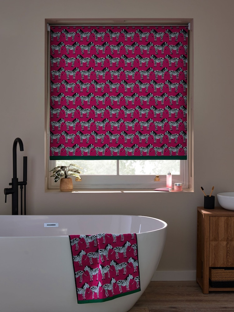 Pink Ready Made Blackout Bathroom Roller Blinds Zebra Print - Image 2 of 3 Pink Ready Made Blackout Bathroom Roller Blinds Zebra Print - Image 2 of 3