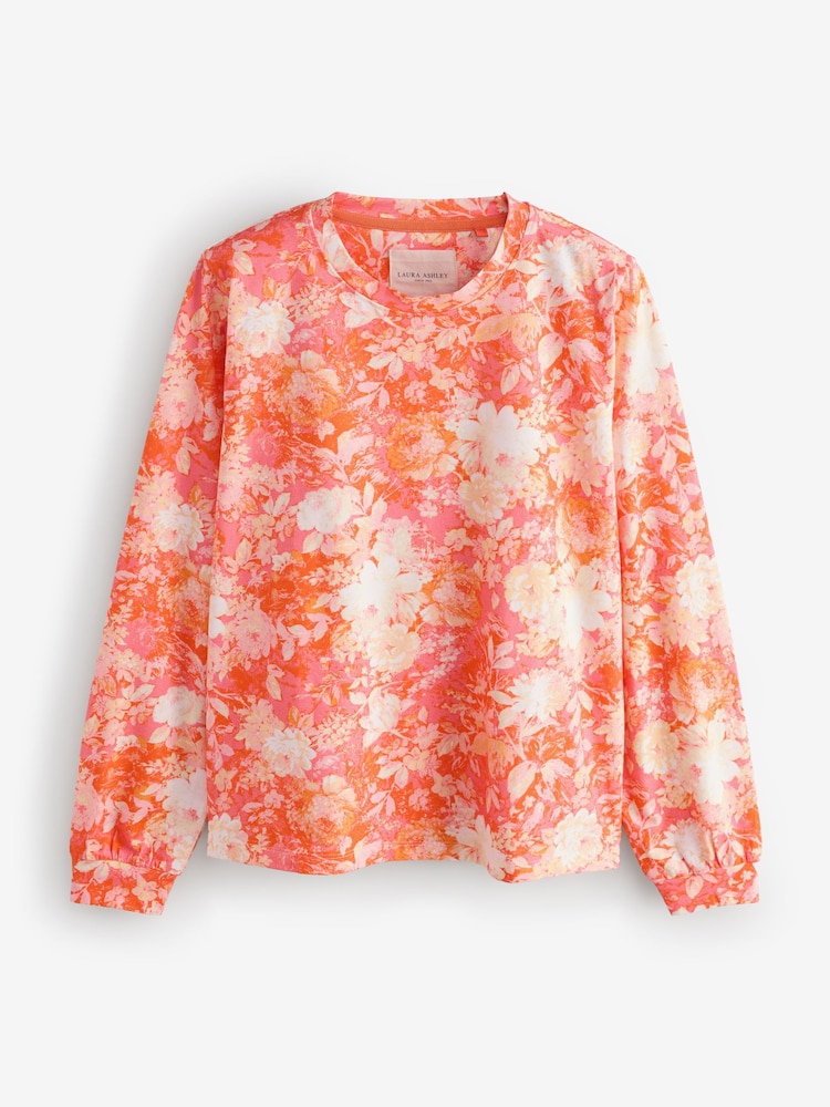 Laura Ashley Coral Pink Mathilde Jersy Twosie Pyjamas - Image 2 of 6 Laura Ashley Coral Pink Mathilde Jersy Twosie Pyjamas - Image 2 of 6