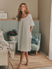 Laura Ashley White Midi Textured Cotton Double Cloth Nightie - Image 1 of 6