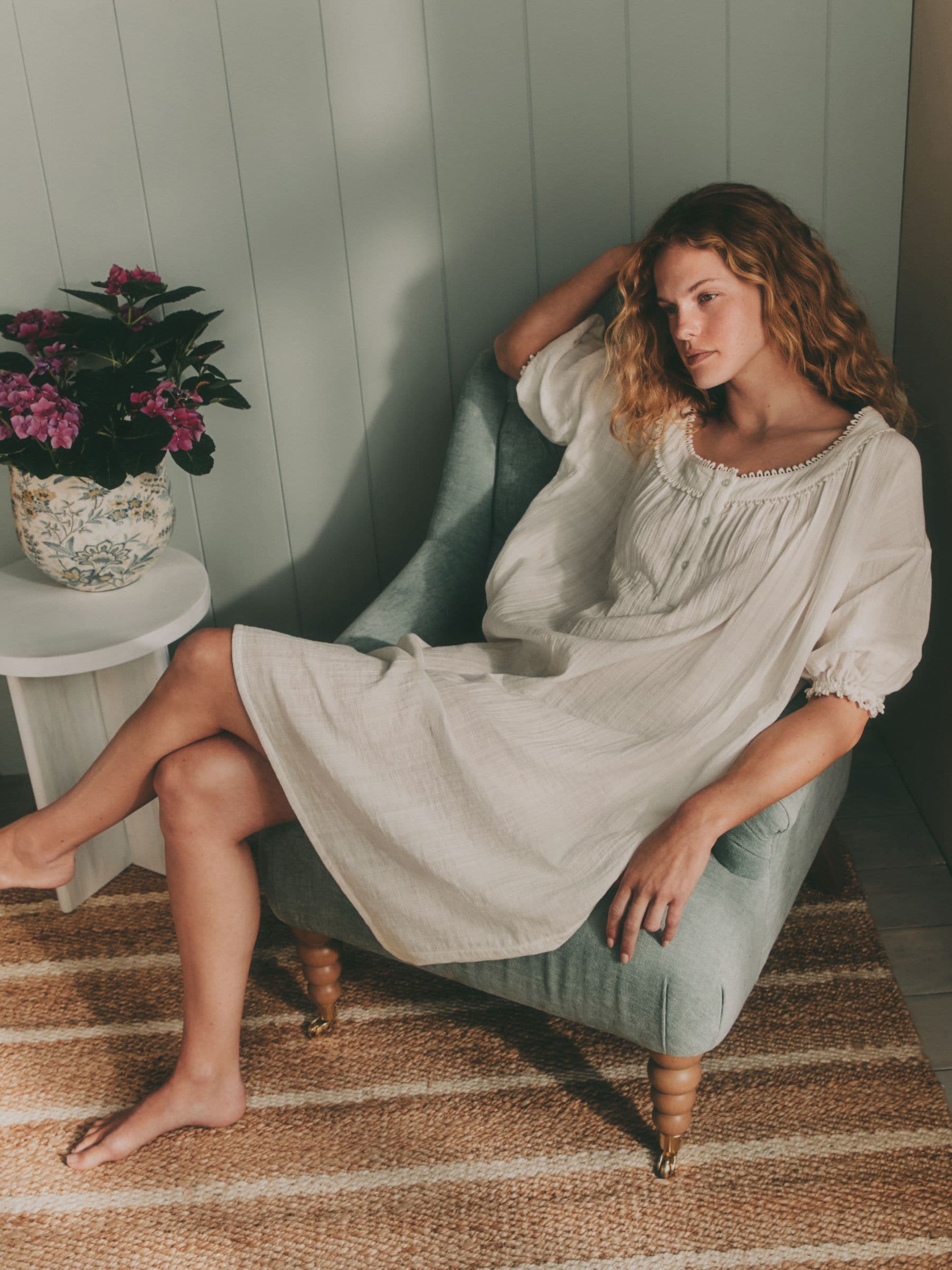 Buy Laura Ashley White Midi Textured Cotton Double Cloth Nightie