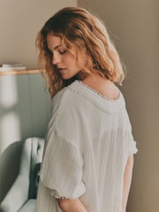 Laura Ashley White Midi Textured Cotton Double Cloth Nightie - Image 5 of 6