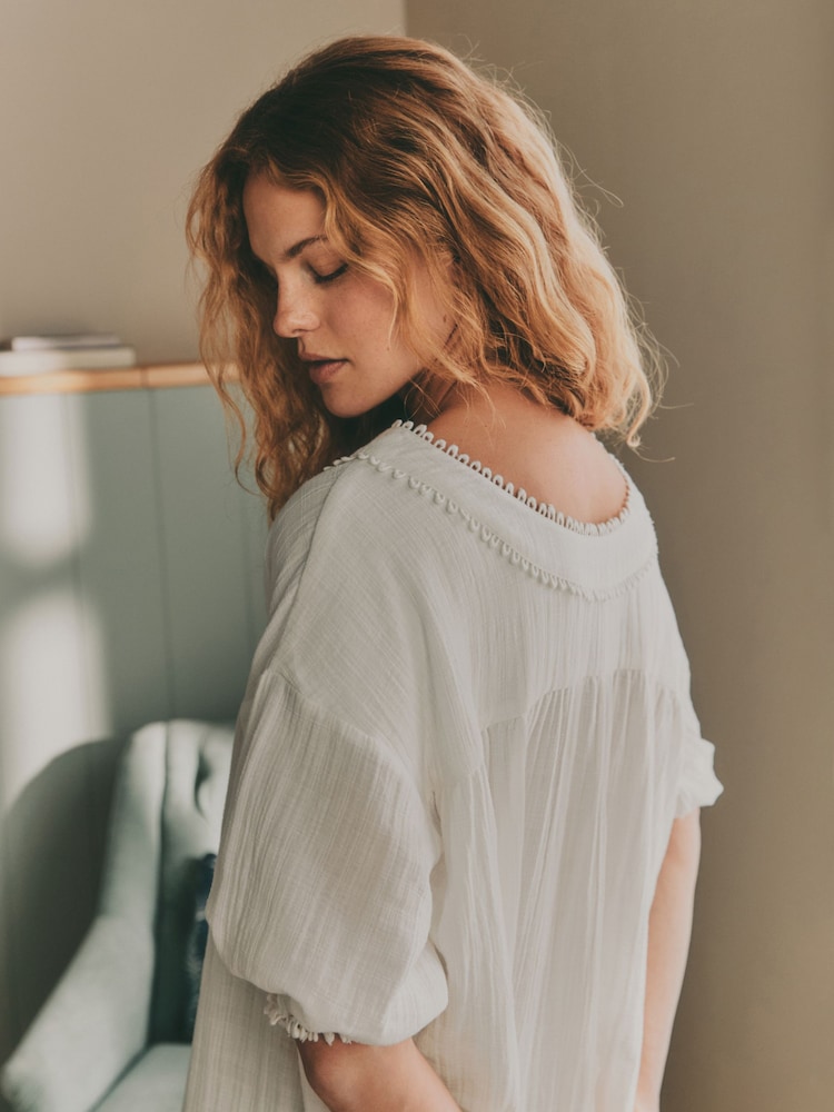Buy Laura Ashley White Midi Textured Cotton Double Cloth Nightie from Next  Netherlands