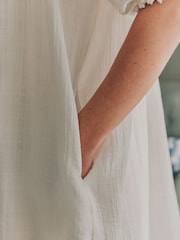 Laura Ashley White Midi Textured Cotton Double Cloth Nightie - Image 6 of 6