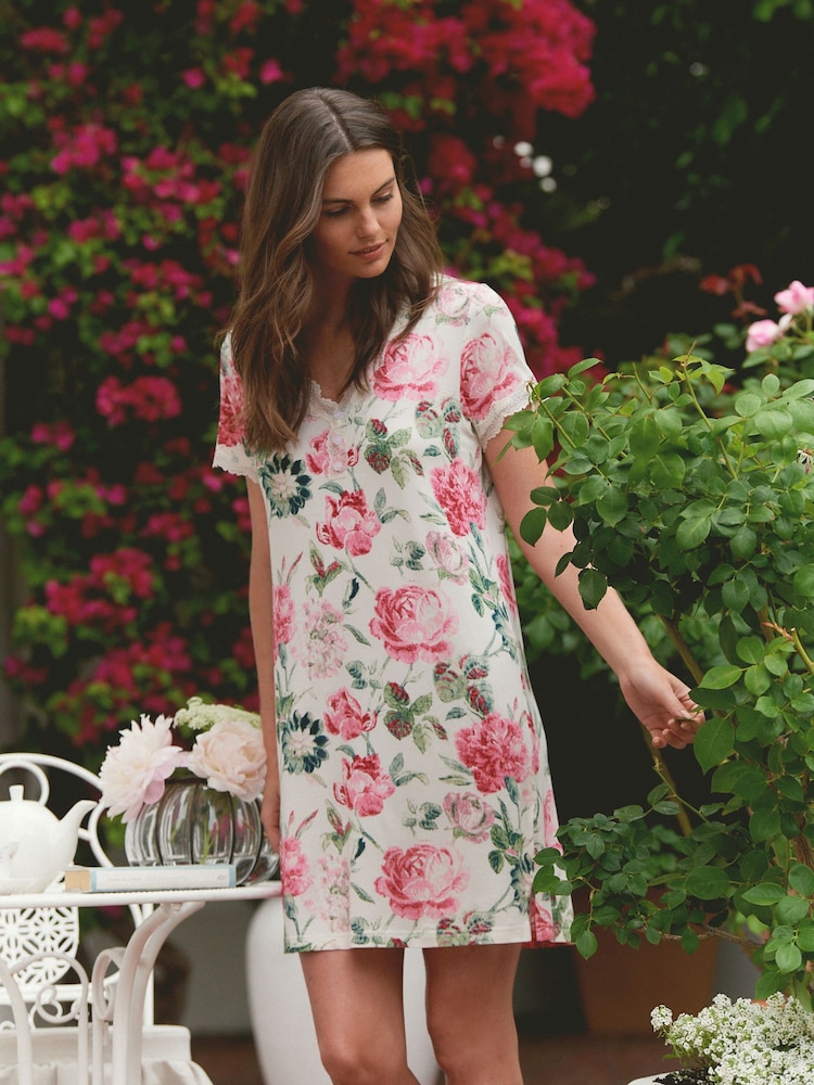 Laura Ashley Pink Peony Modal Lace Trim Nightie - Image 1 of 5