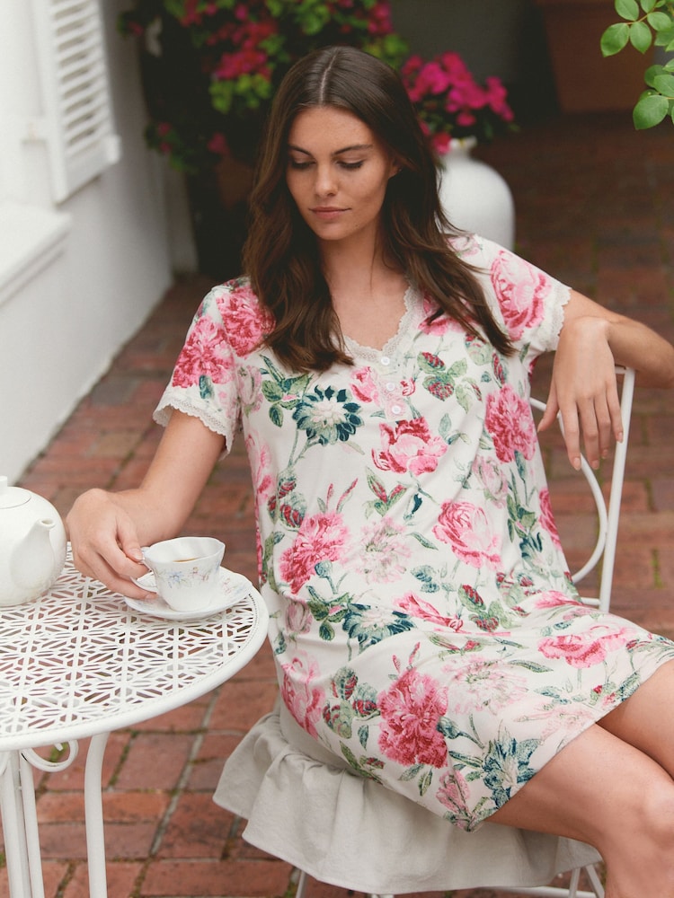 Laura Ashley Pink Peony Modal Lace Trim Nightie - Image 2 of 5