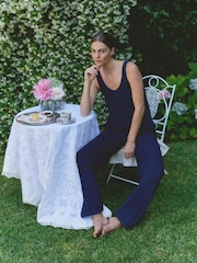 كحلي عميق - بنطلون منزلي مريح منسوج من Laura Ashley - Image 1 of 5