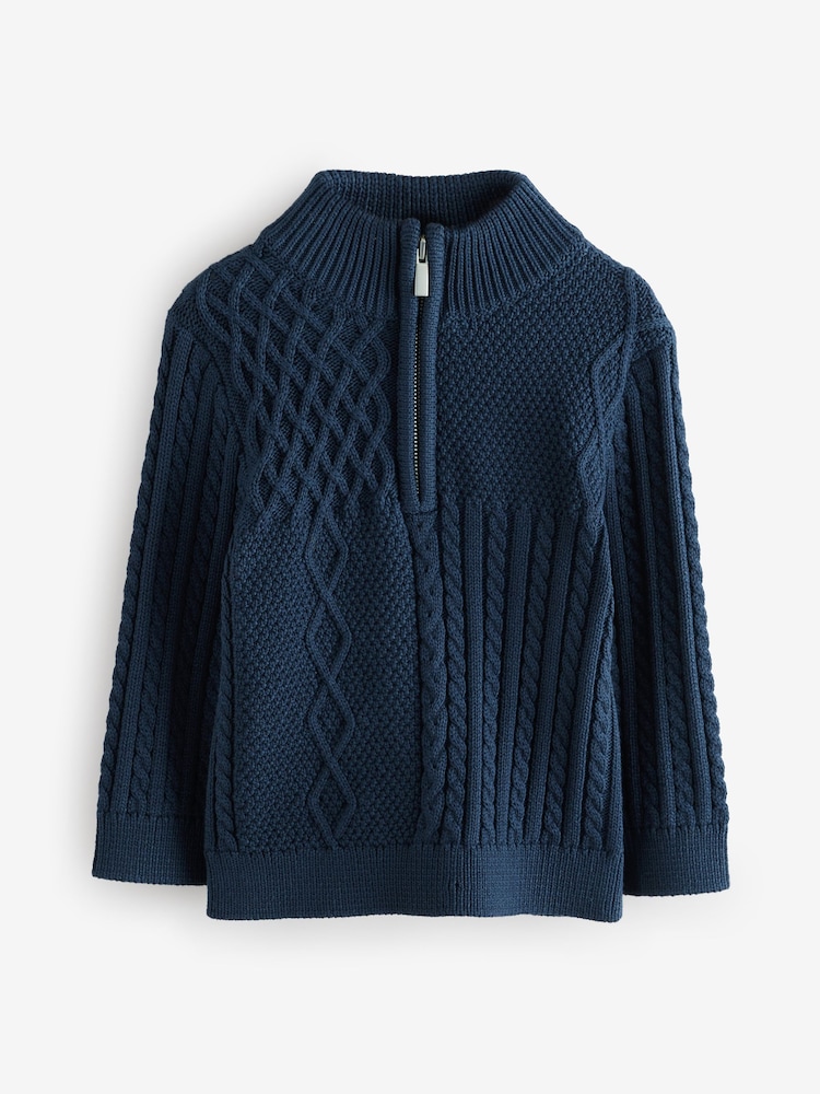 Navy Cable Knit Quarter Zip Jumper - Image 1 of 1